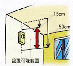 天井から15cm以上50cm以内の位置にある壁に設置