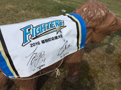 ファイターズのユニフォームを着用した忠類ナウマン公園の親子象2